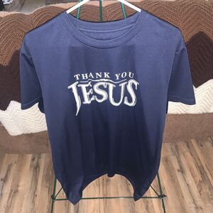 Men’s large blue shirt short sleeve thank you Jesus   Print